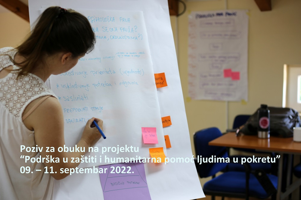 Poziv za obuku na projektu “Podrška u zaštiti i humanitarna pomoć ljudima u pokretu” Ekološki centar Radulovački, Sremski Karlovci 09. – 11. septembar 2022. 