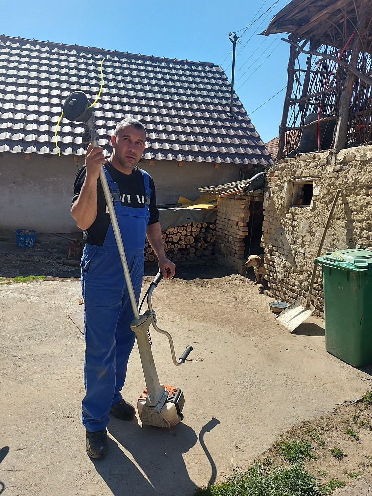 Stevan Miok getting ready for landscaping work